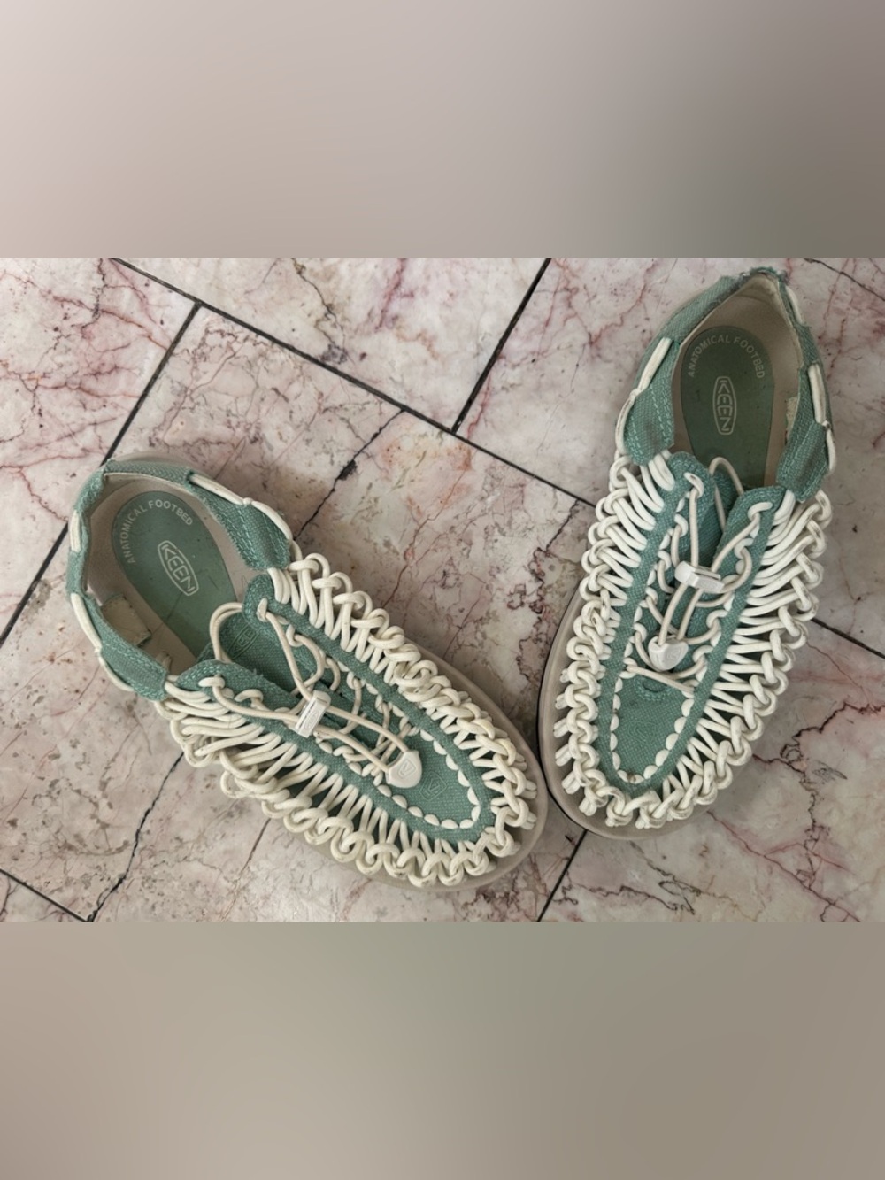 KEEN Women's Teal and Cream Woven Lace-Up Sandals